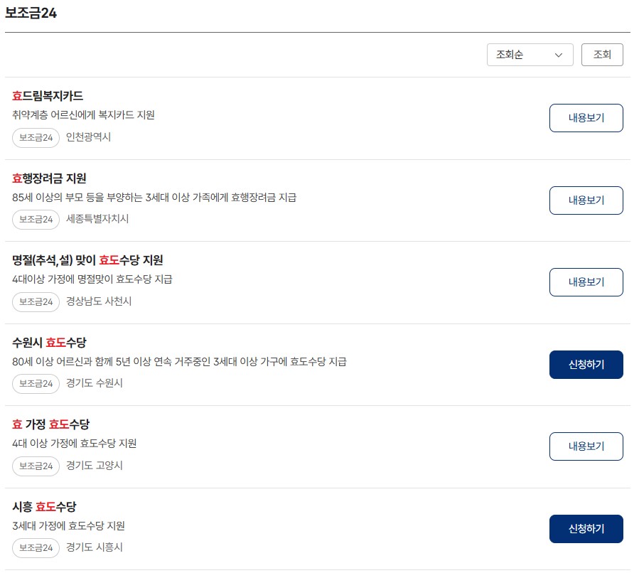 정부24 효도 관련 지원금