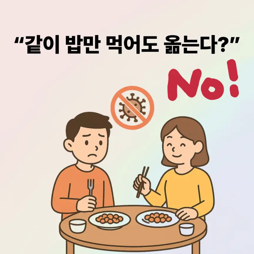 대상포진 전염성 같이 밥만 먹어도 옳는다는 오해를 설명한 이미지
