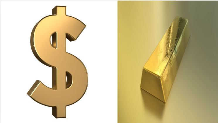 금 투자 vs 달러 투자 비교 이미지, 금괴와 달러 상징으로 보는 안전자산 투자