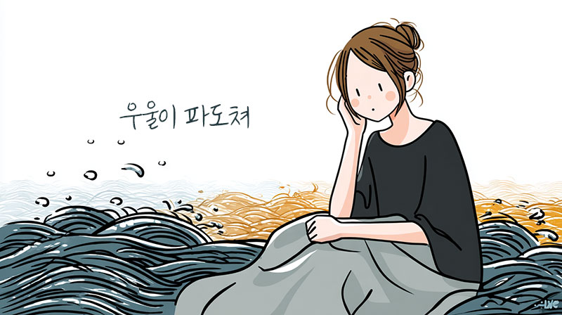 감정 기복을 겪는 사람과 물결 이미지