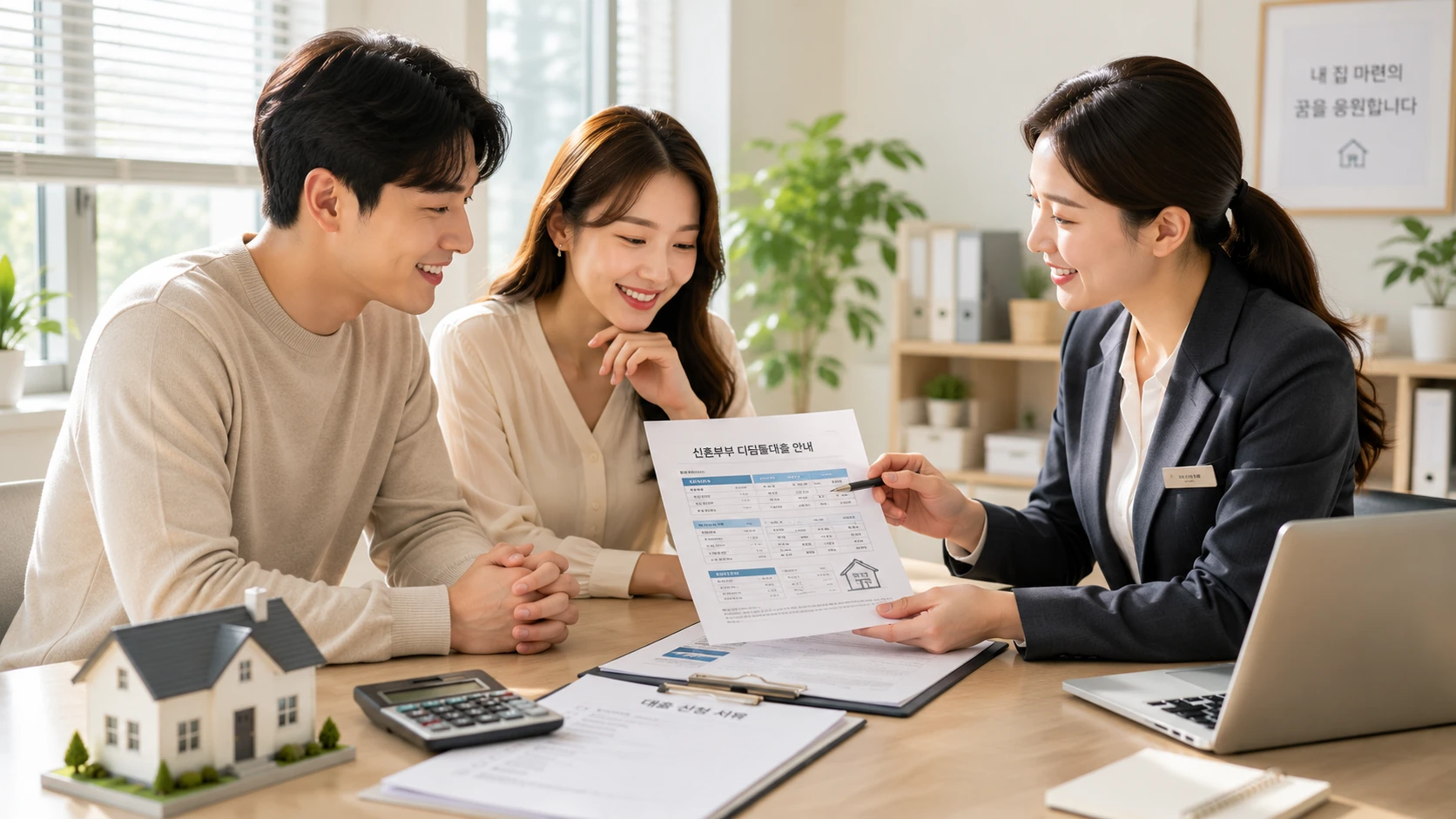 신혼부부가 금융상담사와 디딤돌대출 상담을 진행하는 모습