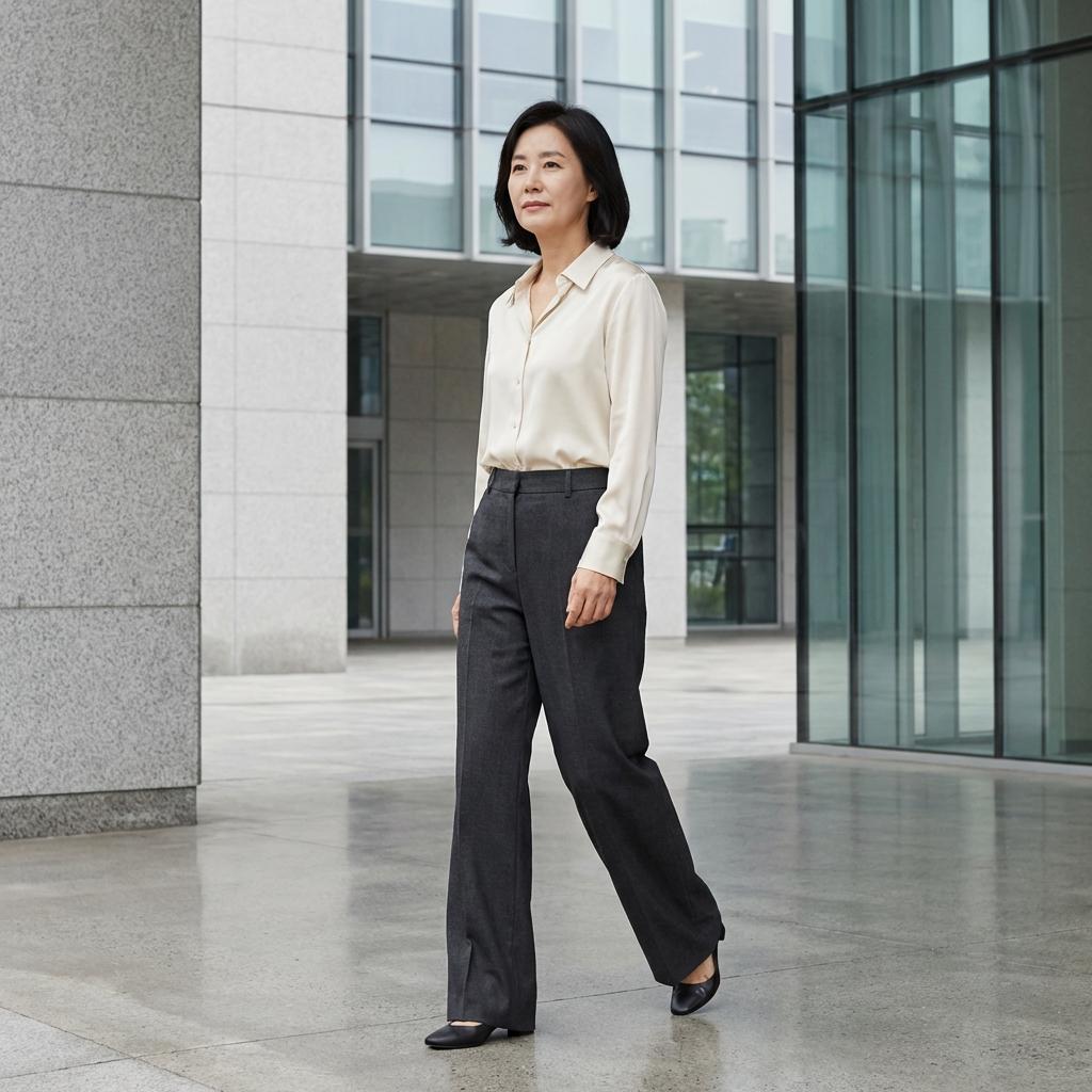 김민희 패션으로 배우는 중년 여성 와이드 슬랙스 연출법