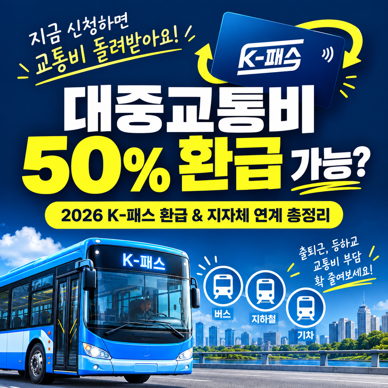 2026년 K-패스 환급 비율 및 지자체 연계 혜택 총정리 (교통비 반값 절약법)