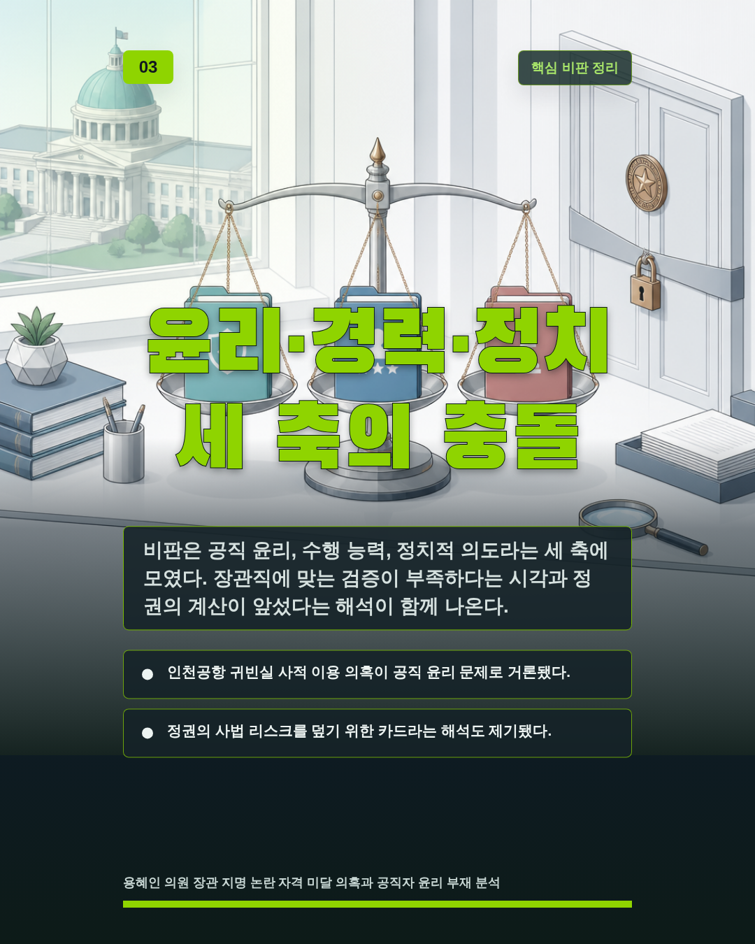 윤리·경력·정치 세 축의 충돌