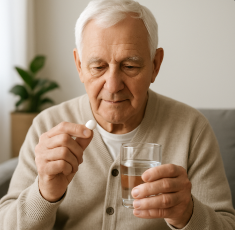 알약을 복용중인 노인