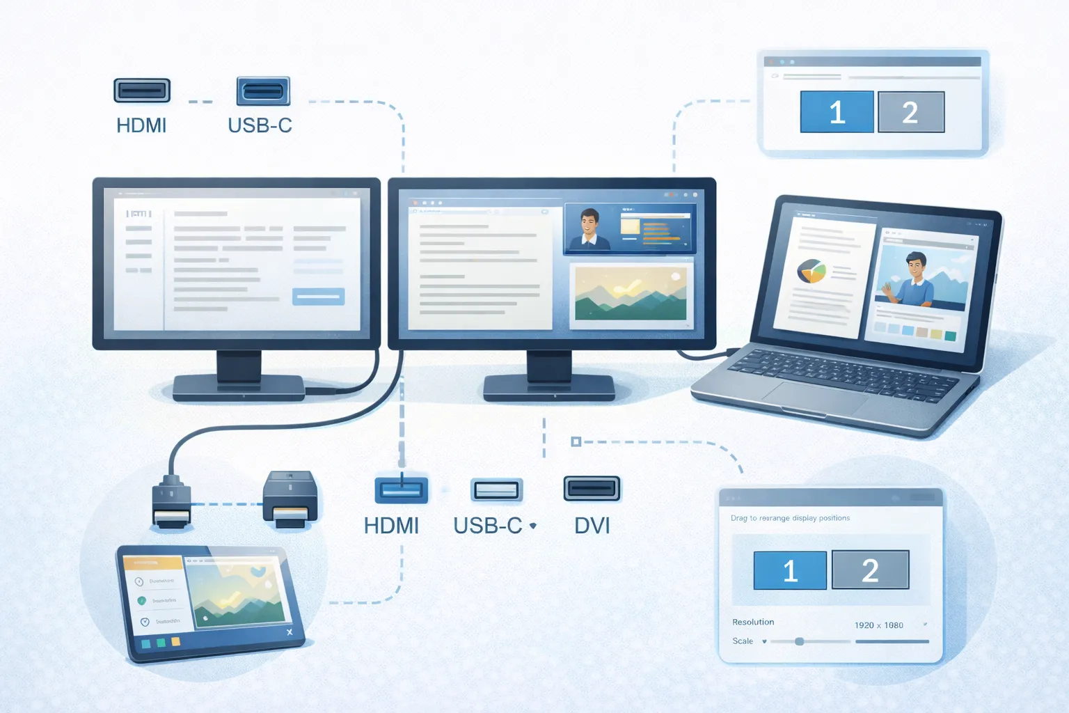 듀얼모니터 설정법 (케이블 호환, 그래픽카드 연결, 화면 확장)