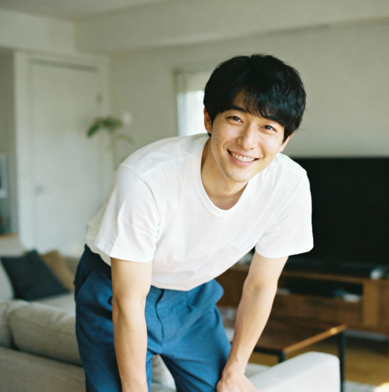 임신 초기 아내를 위한 남편의 지지와 역할을 상징하는 미소 짓는 남성의 이미지