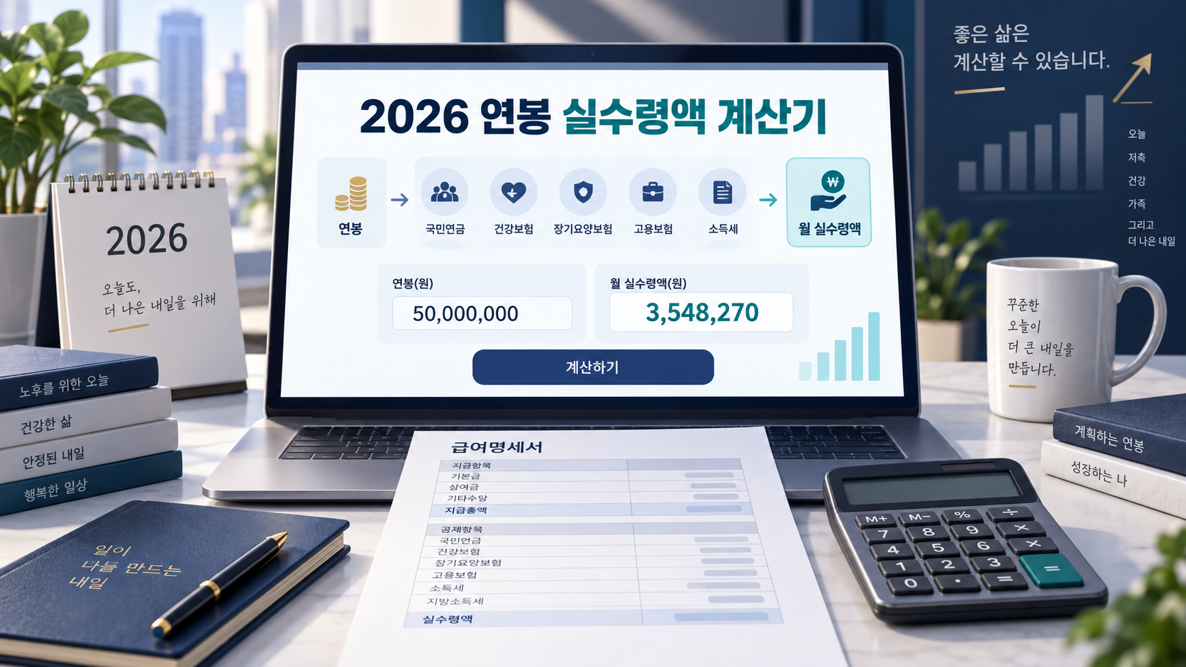 2026 연봉 실수령액 계산기 - 월급·4대보험·소득세 한 번에 확인