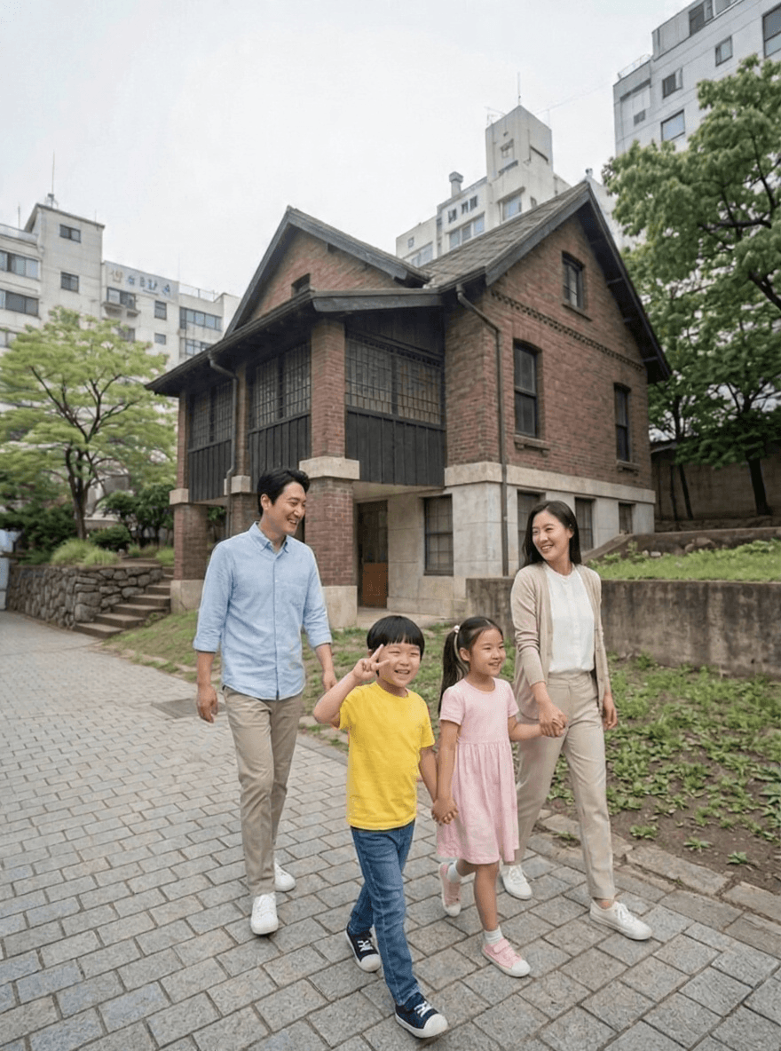 대구 중구 근대골목 청라언덕 붉은 벽돌 2층 선교사 주택, 돌담과 보도블록 골목길이 이어지는 대구 근대문화 거리 전경
