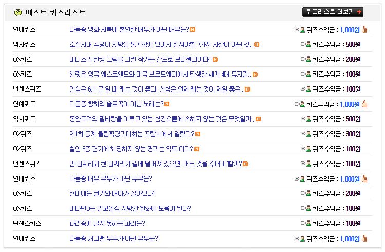 퀴즈나라 퀴즈수익 안내입니다