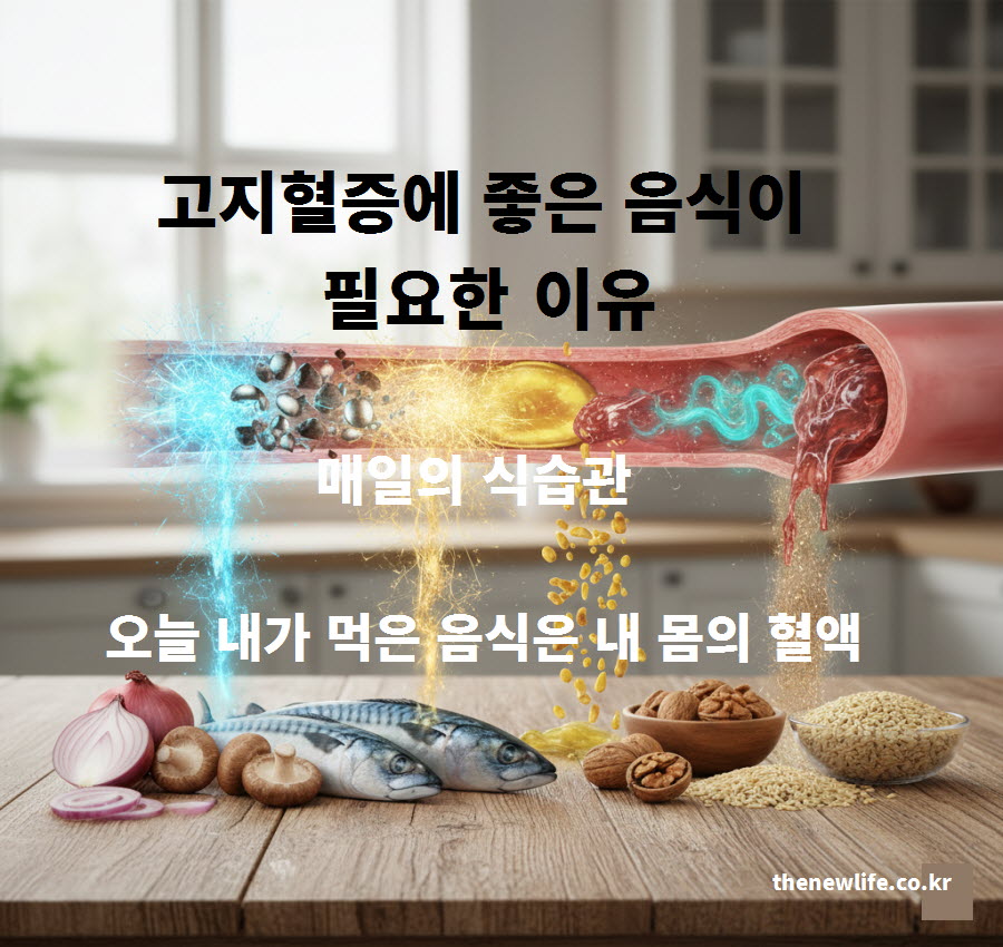 고지혈증에 좋은 음식 섭취가 약물 치료보다 선행되어야 하는 필요성과 이유를 시각화한 이미지