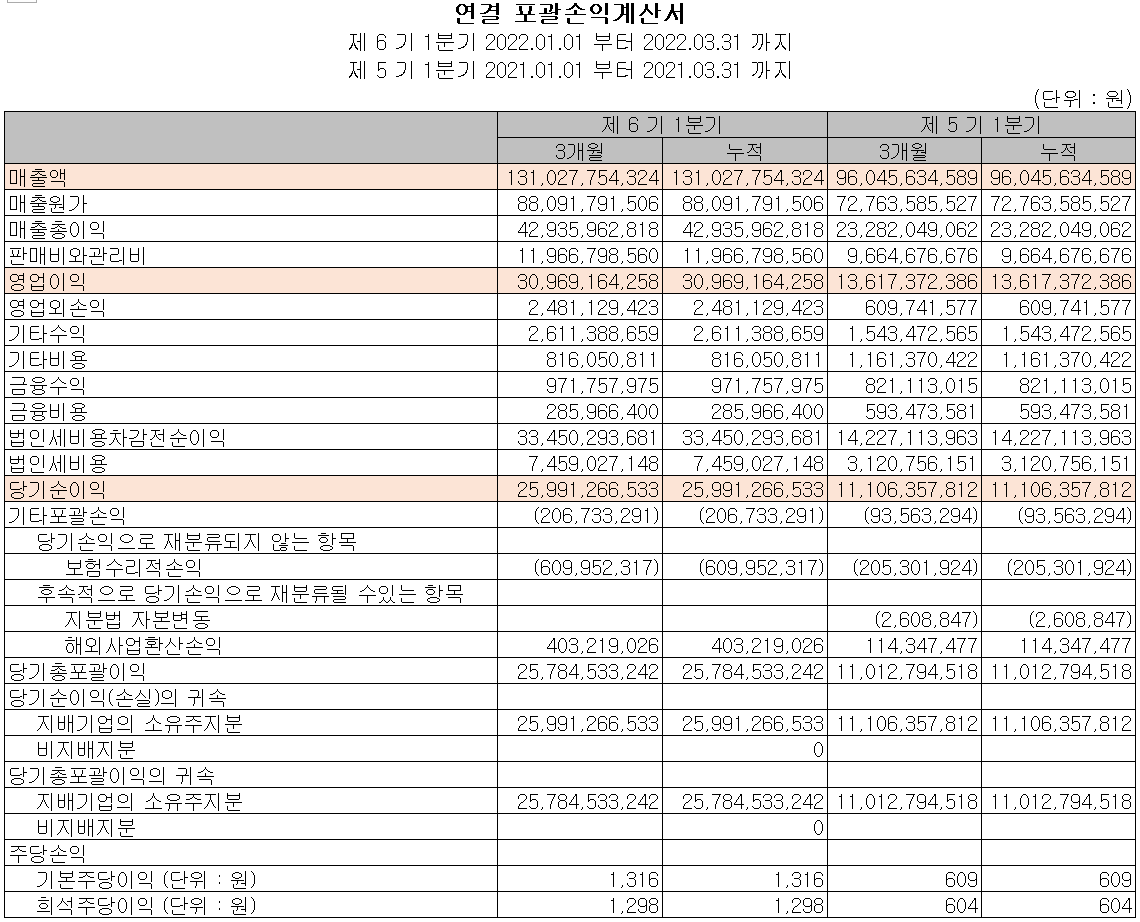 이녹스첨단소재 - 손익계산서