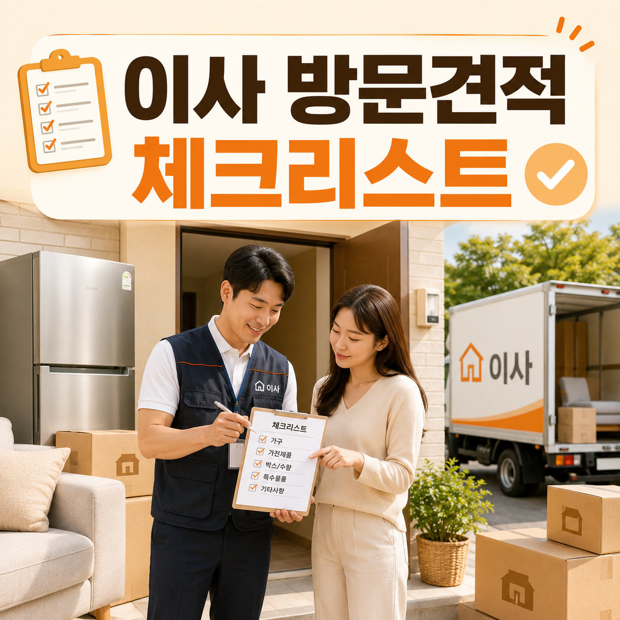 이사 방문견적에서 차량 작업인원 사다리차 추가비용을 확인하는 체크리스트