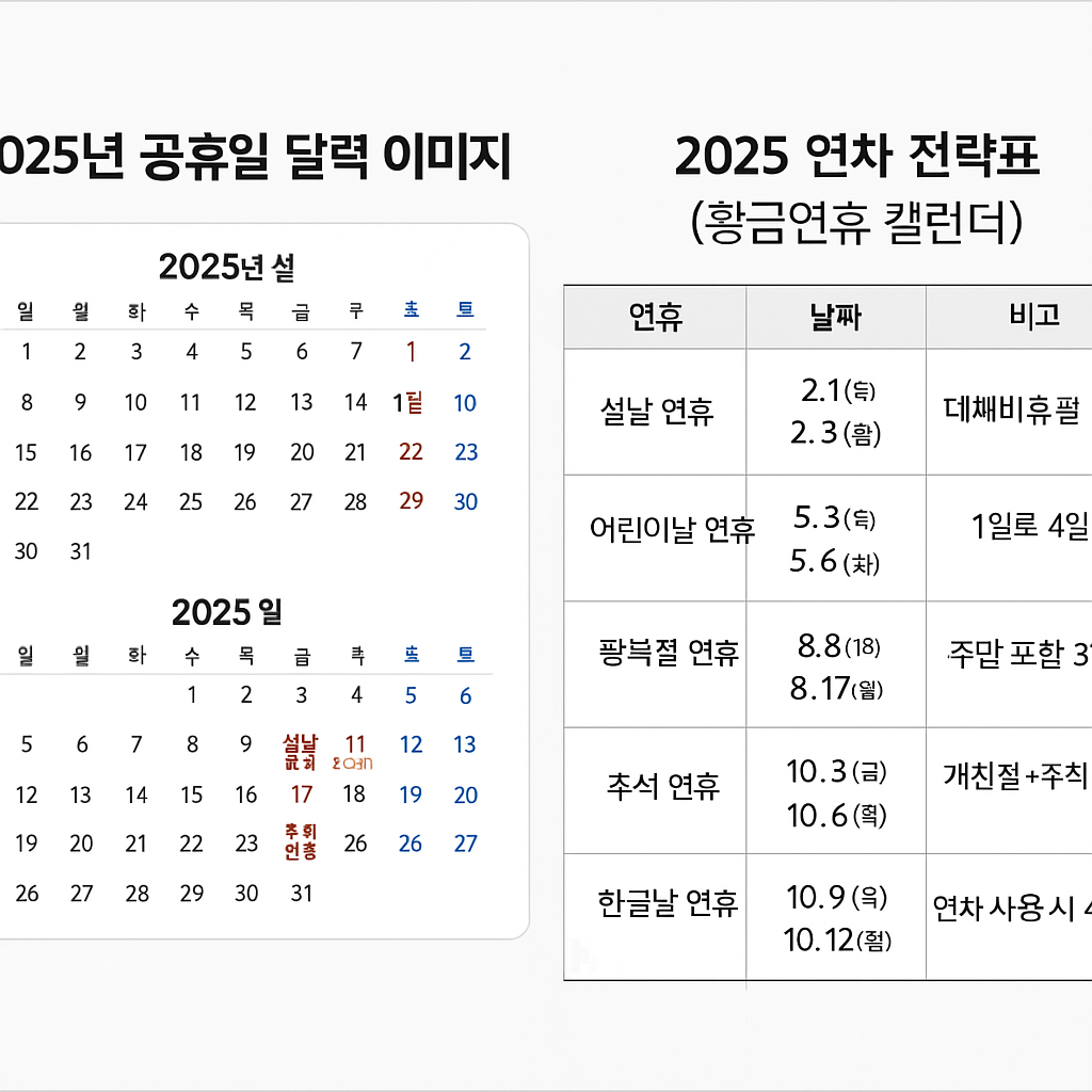 2025년 공휴일 캘린더 이미지 다운로드 & 연차 전략표