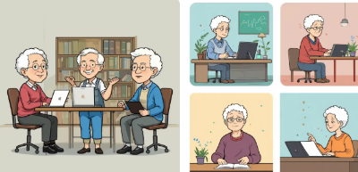여러 혜택을 즐기는 노인들 그림