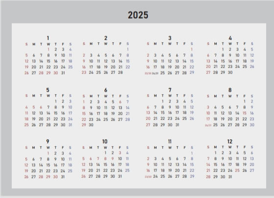 2025 달력 6가지 색상 무료 다운로드3