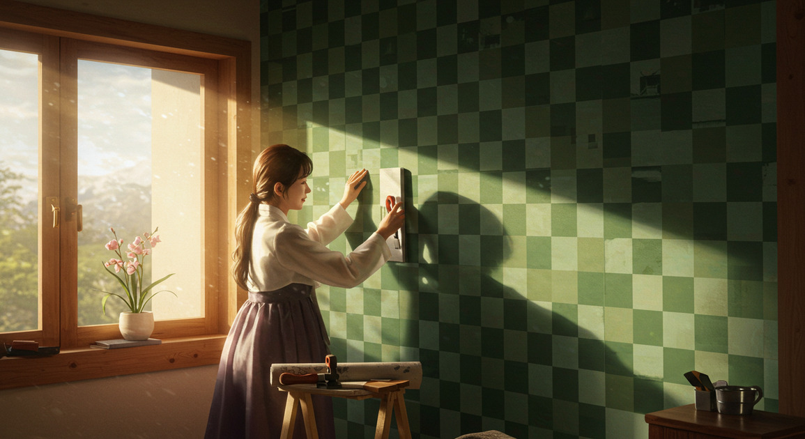 탄지로의 초록 체크 패턴, 인테리어 벽지로 가능할까?