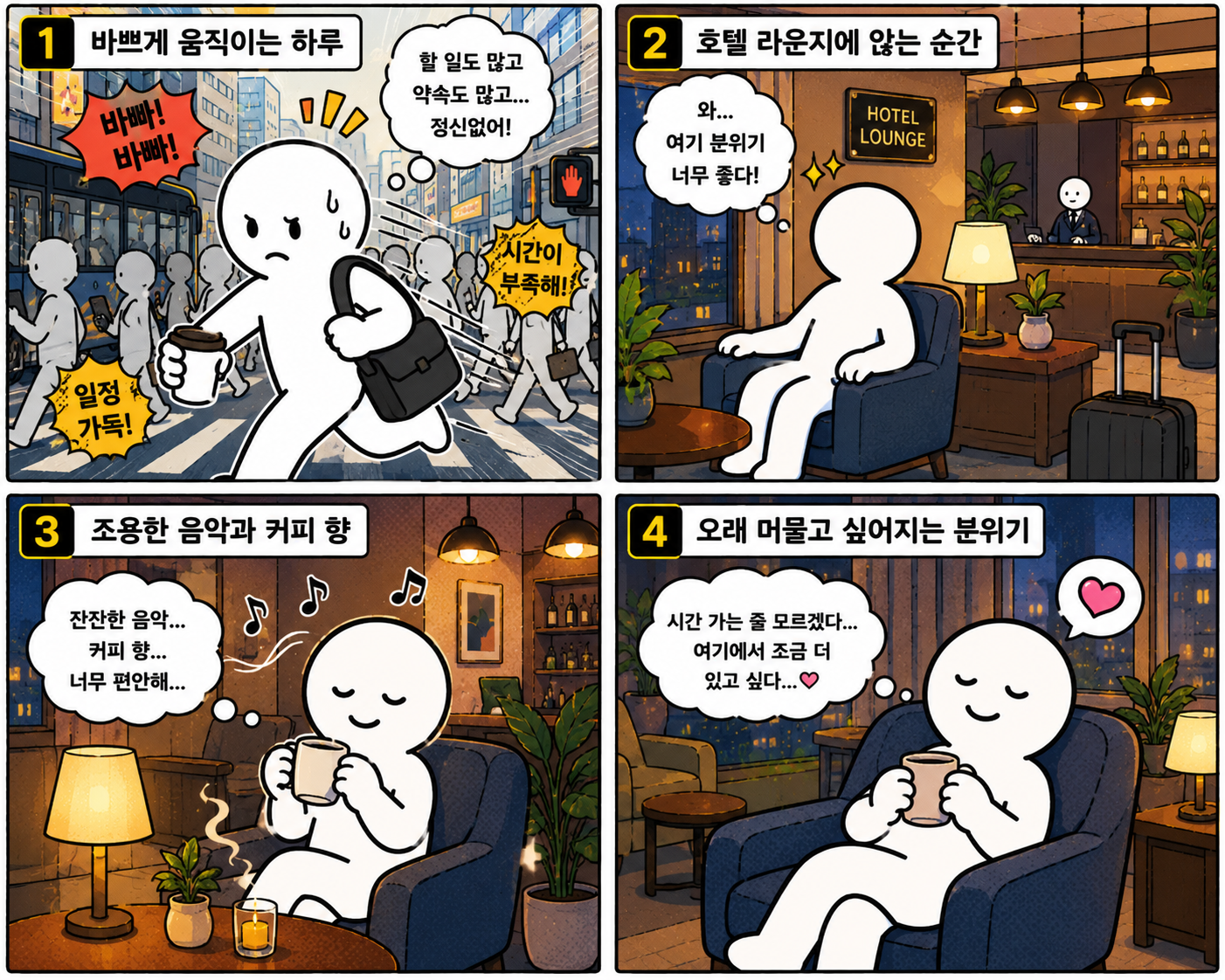 호텔라운지에서 커피한잔의 여유와 편안함
