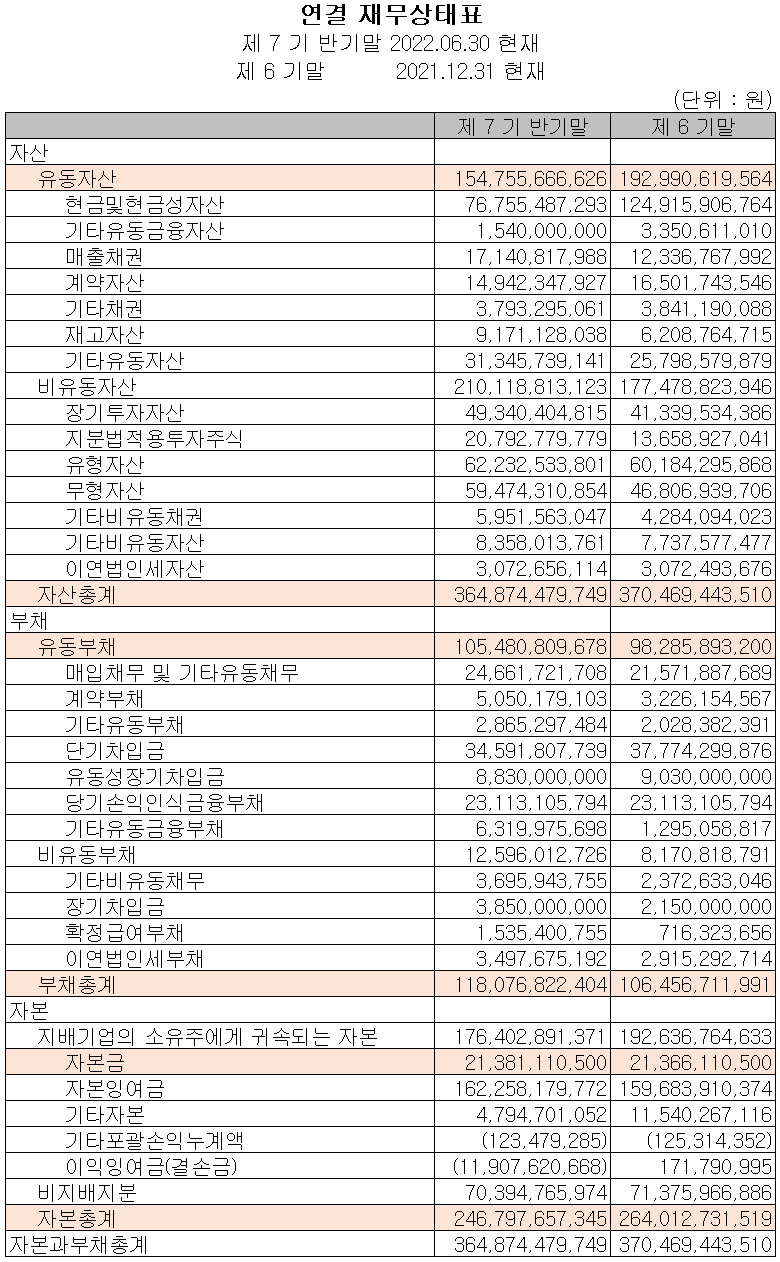 위지윅스튜디오 - 재무상태표