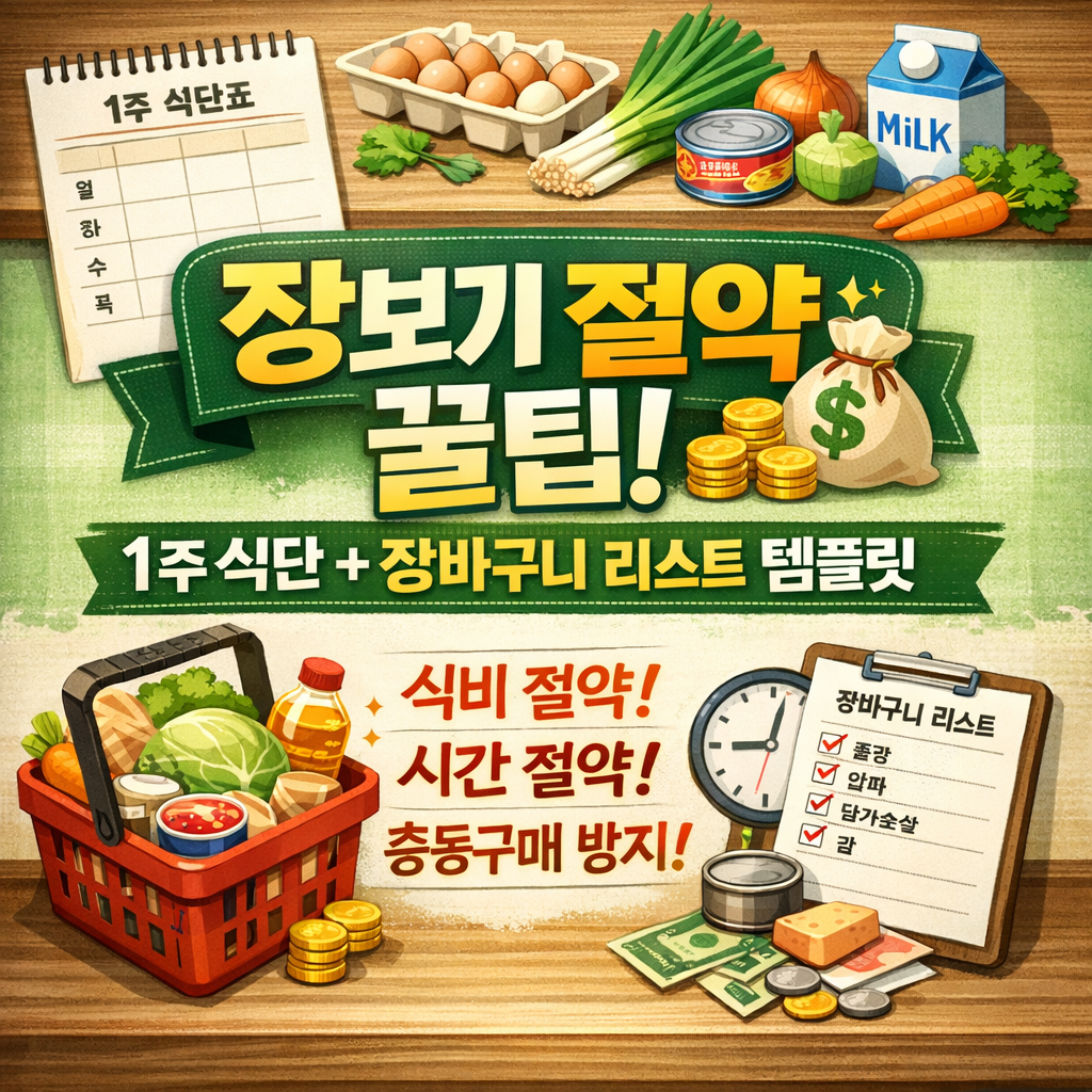 장보기 절약: 1주 식단 + 장바구니 리스트 템플릿