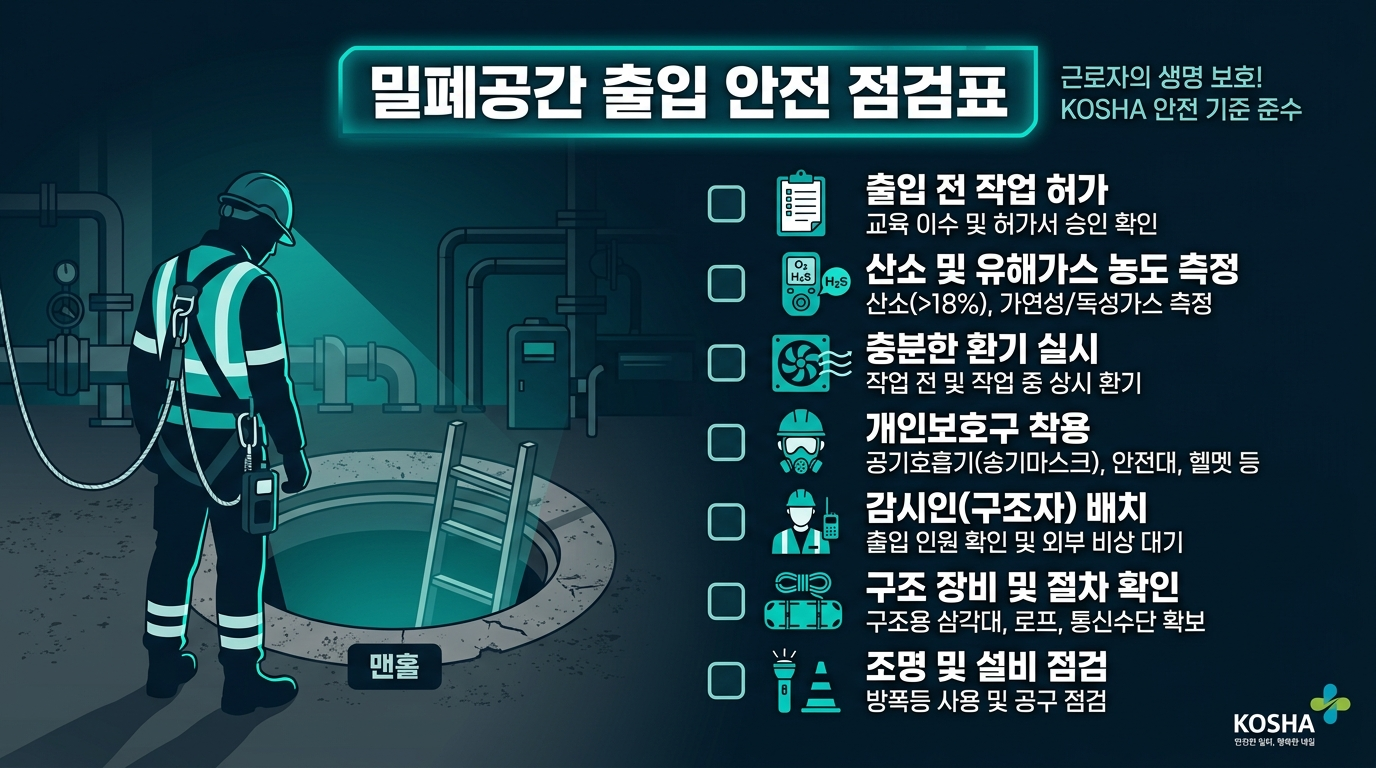 밀폐공간 작업 전 체크리스트 5가지 요약 인포그래픽