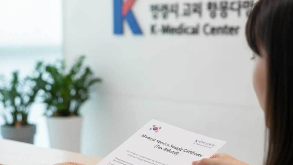 병원에서 미용 시술 부가세 환급을 위해 의료용역 공급확인서를 발급받는 모습.