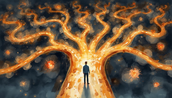 ENFP는 무궁무진한 가능성을 사랑합니다. 새로움에 눈이 반짝이고, 다양한 선택지를 마주할 때 설렘을 느낍니다에 관한 그림입니다.