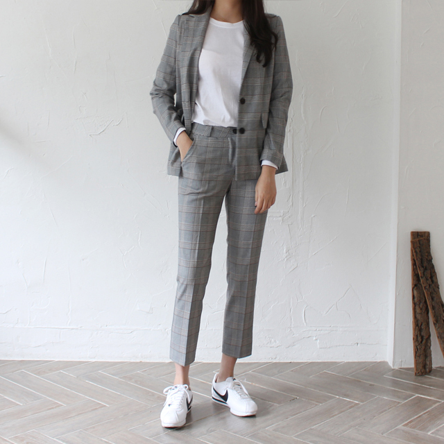글렌 체크 여성정장세트 바지 여자세미정장 투피스 여자셋업 수트 봄 가을