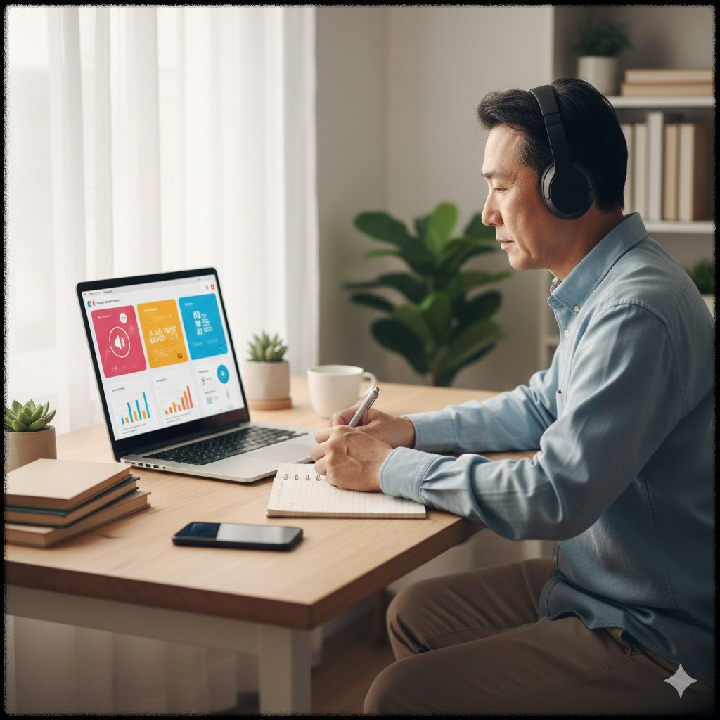 온라인 강의를 들으며 공부하는 모습