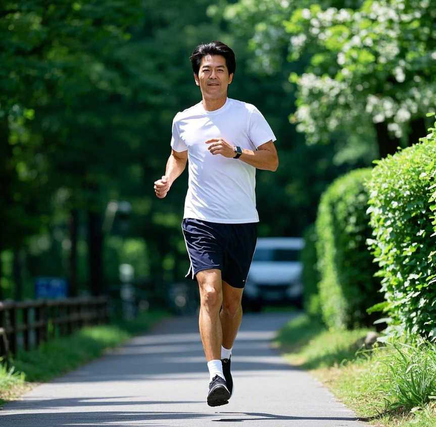 햇살좋은 날 야외에서 조깅하는 남자