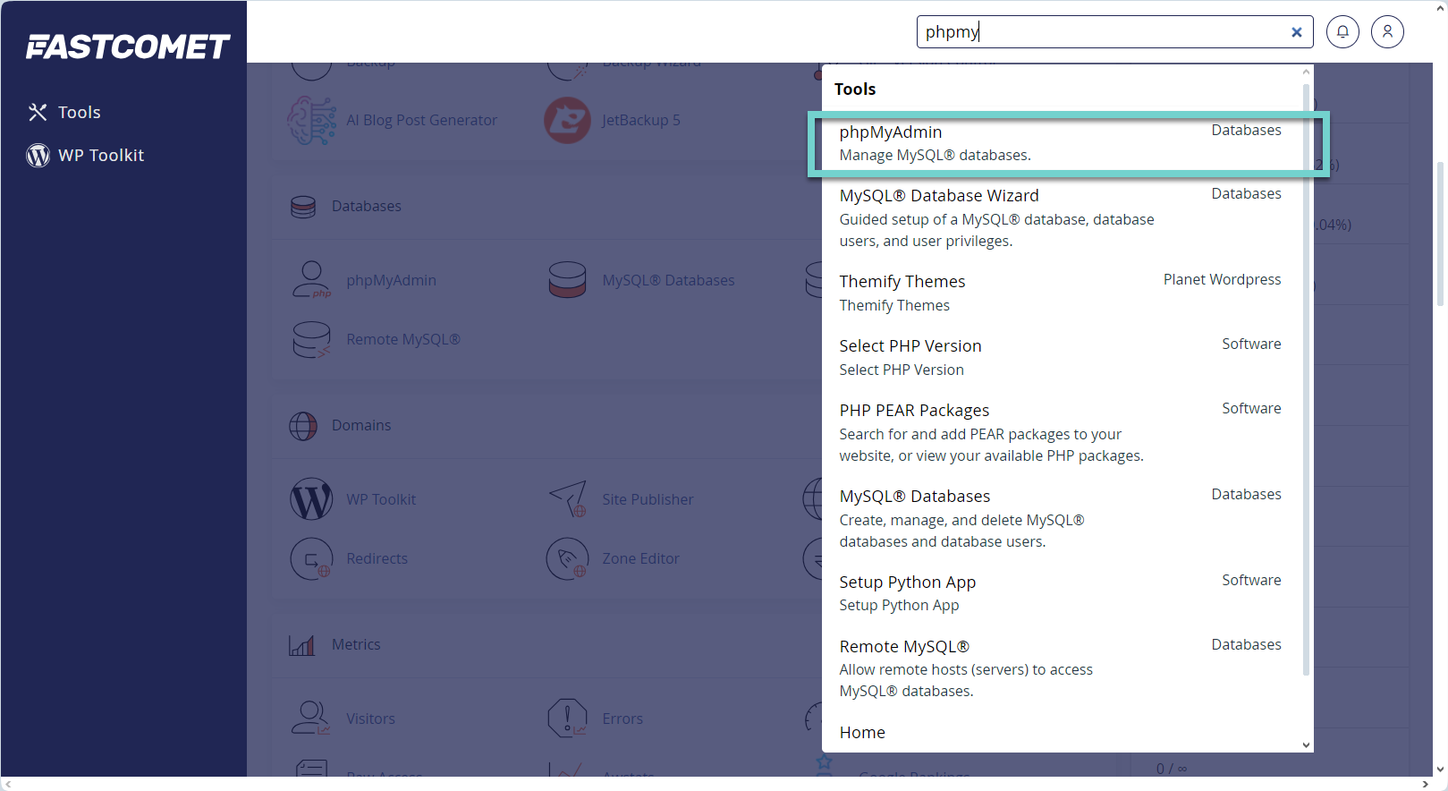 해외 웹호스팅 FastComet에서 phpMyAdmin에 접속하는 방법