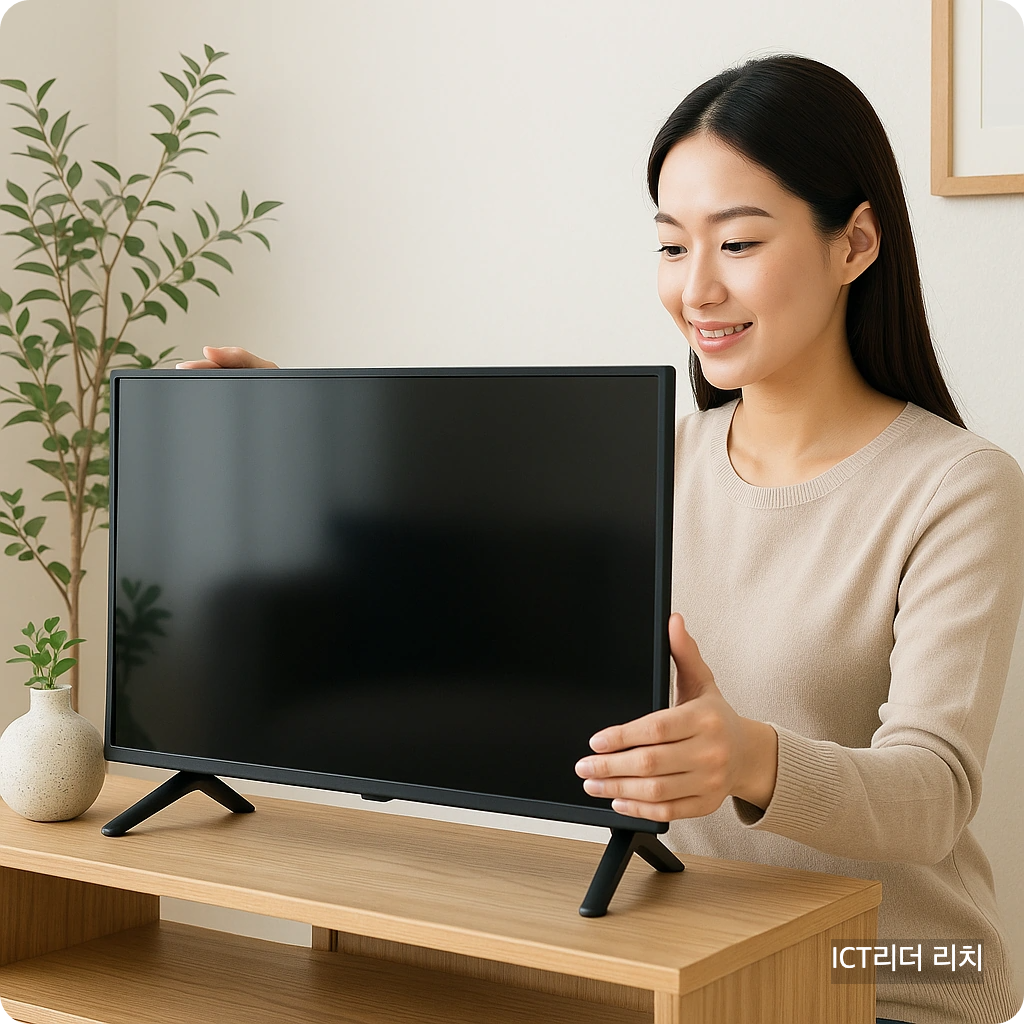 TV 스탠드 설치하는 여성 &ndash; 거실 인테리어 활용