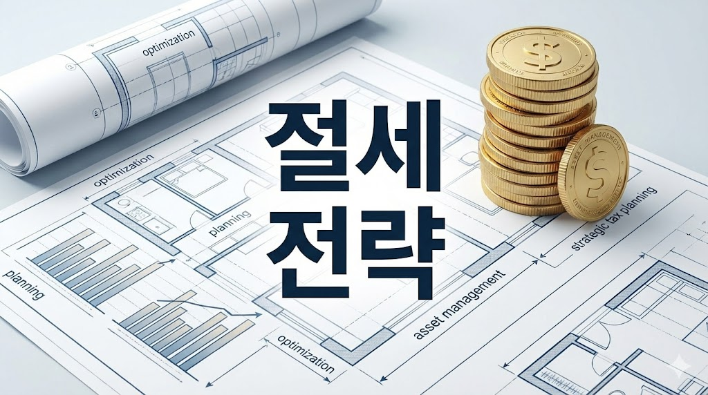 부동산 양도소득세 절세 전략을 상징하는 전문적인 고해상도 디자인