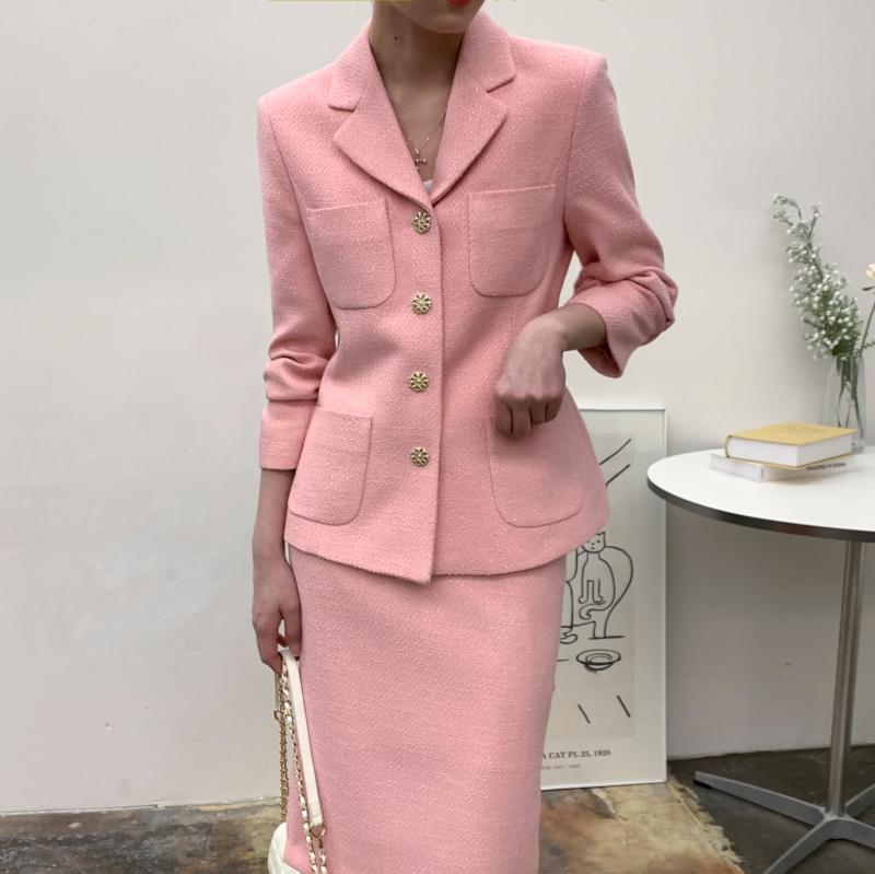 (S/M/L) 봄 여성정장 트위드셋업 빅사이즈 결혼식하객룩 핑크트위드-아이비포켓SU