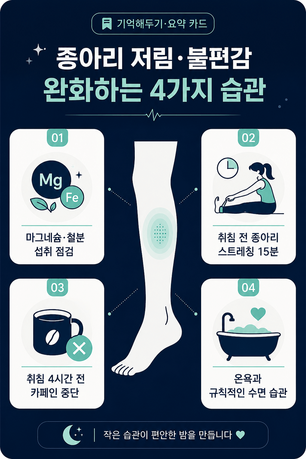 하지불안 증후군 자가진단과 완화법 인포그래픽