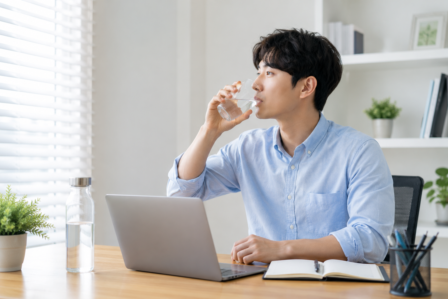 하루 동안 물을 나누어 마시는 건강한 생활 습관 이미지