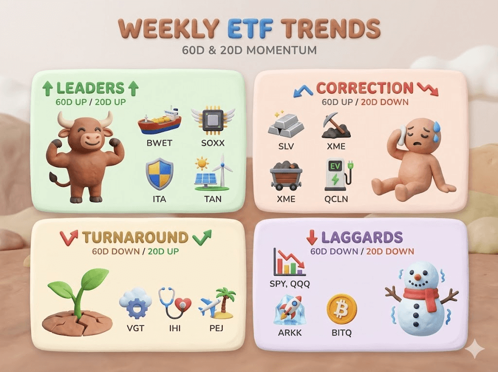 [주간 미장 ETF(26Y8W)] 60일과 20일 추세로 보는 진짜 턴어라운드 섹터
