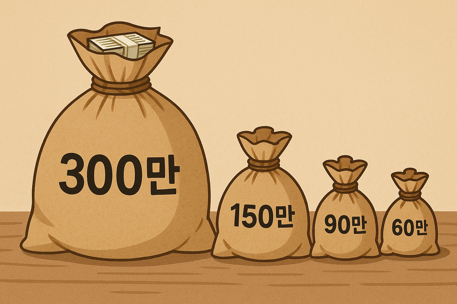 300만원 월급을 50:30:20 으로 나눈 설명 그림