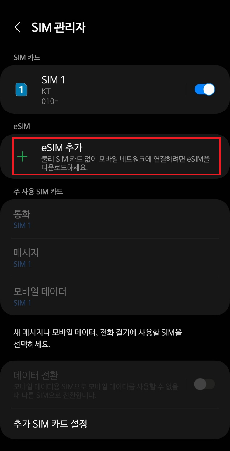 eSIM 추가 선택