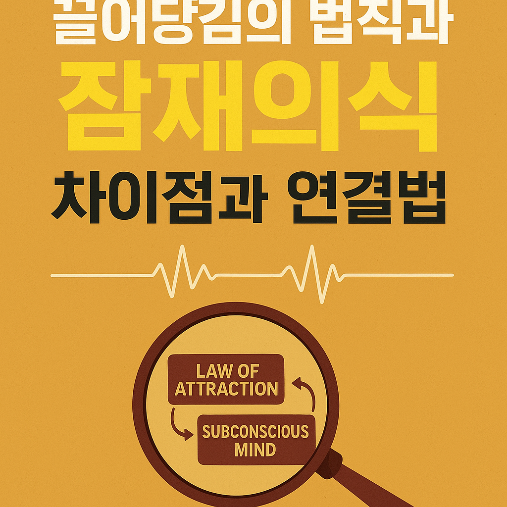 끌어당김의 법칙과 잠재의식의 차이를 설명하는 디지털 일러스트 썸네일 이미지