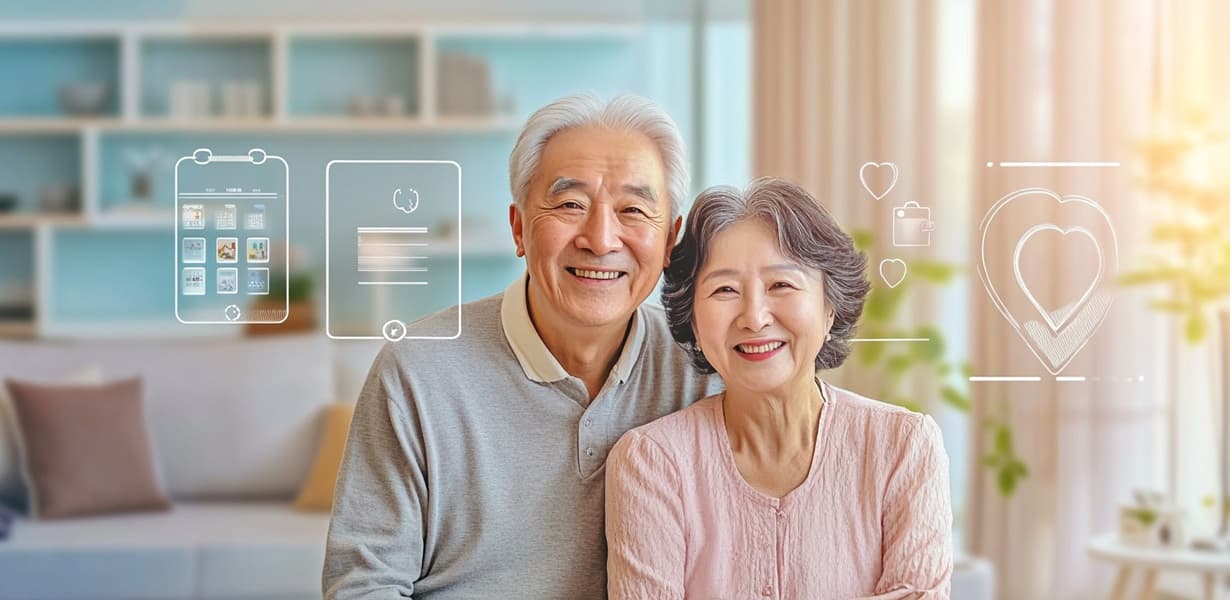 기초연금과 정부 지원 혜택을 주제로 한 고령 부부의 따뜻한 이미지