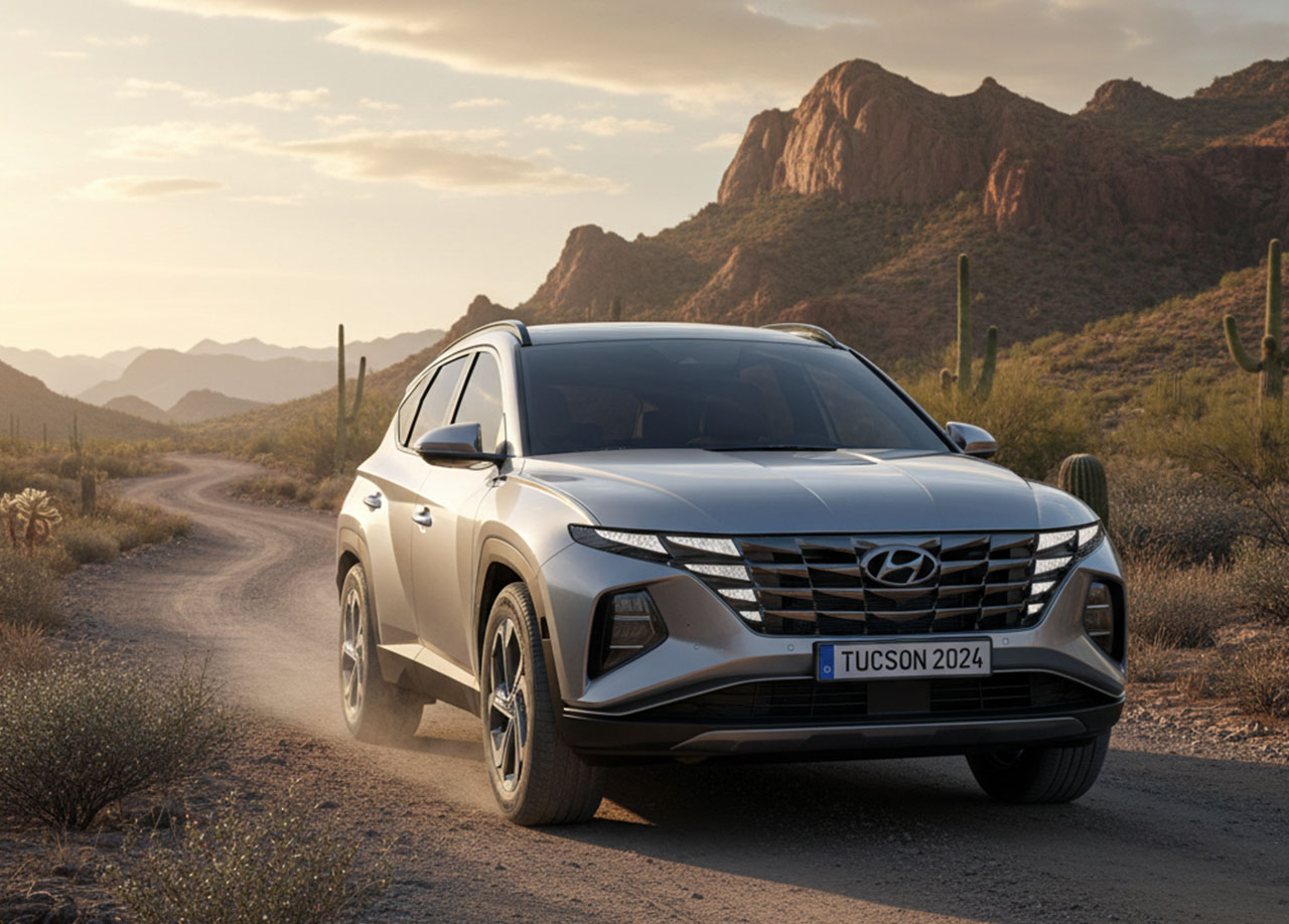 사막 흙길을 달리는 현대 투싼 suv