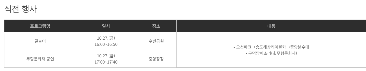 부산고등어 축제 프로그램