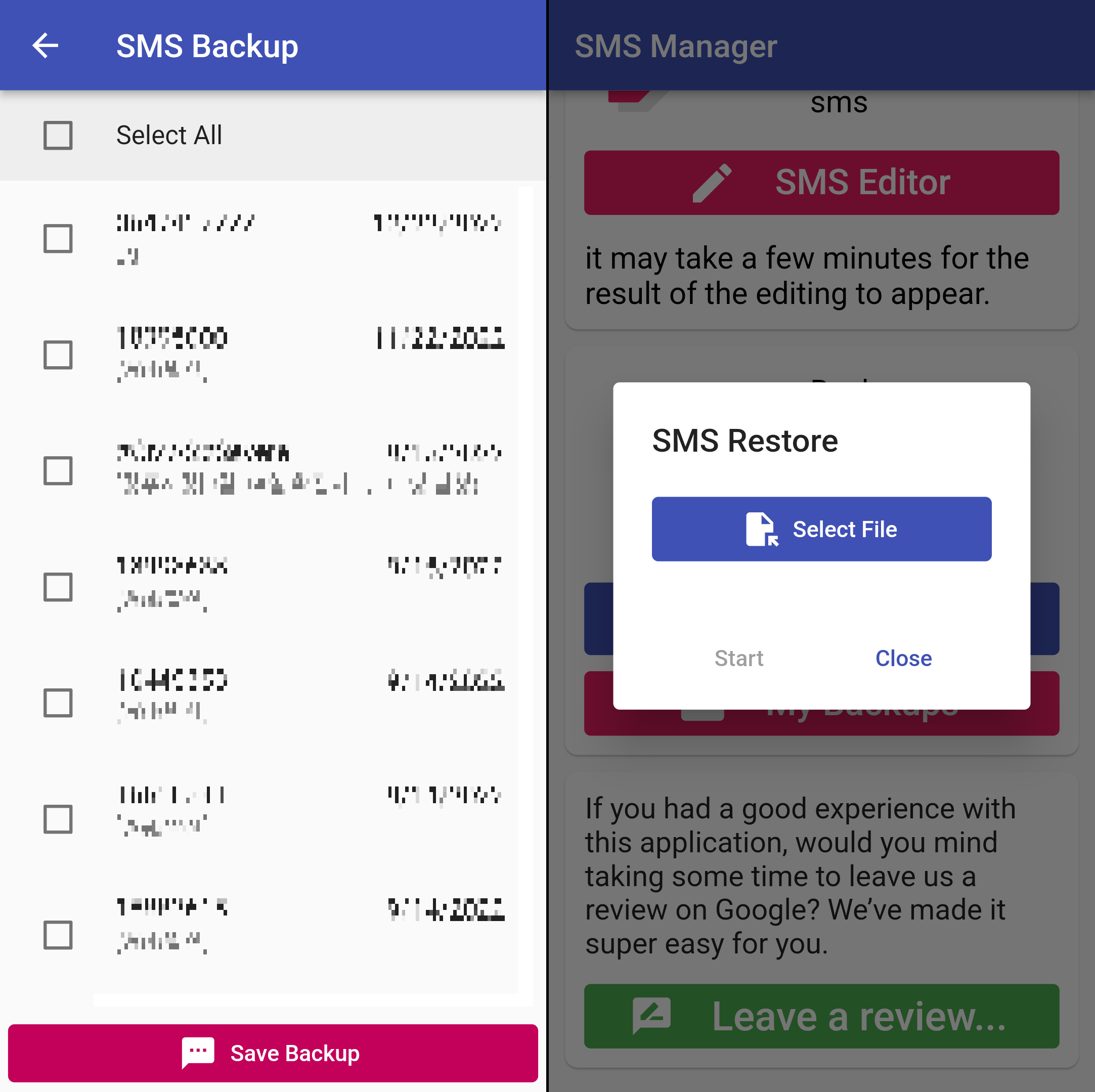 문자 내용 백업 및 복원