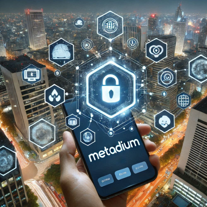 메타디움 로고와 함께 디지털 신원 관리를 상징하는 그래픽