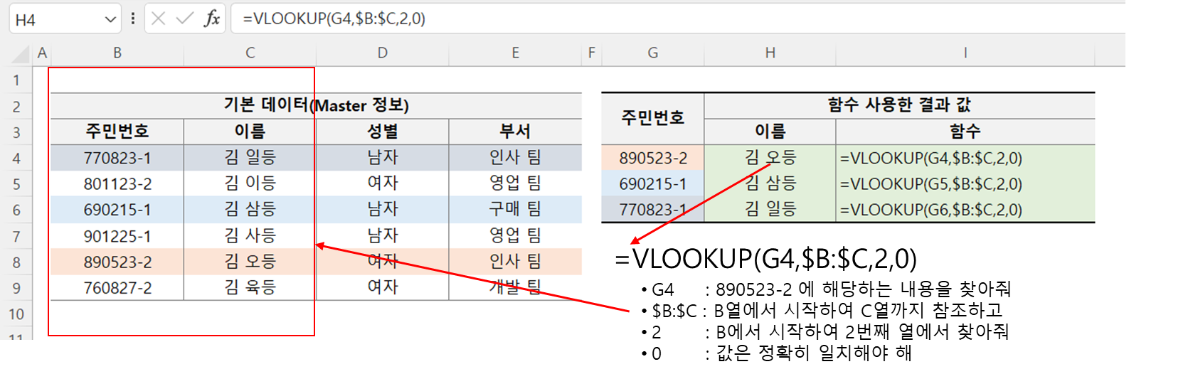 vlooup 함수 예제 1