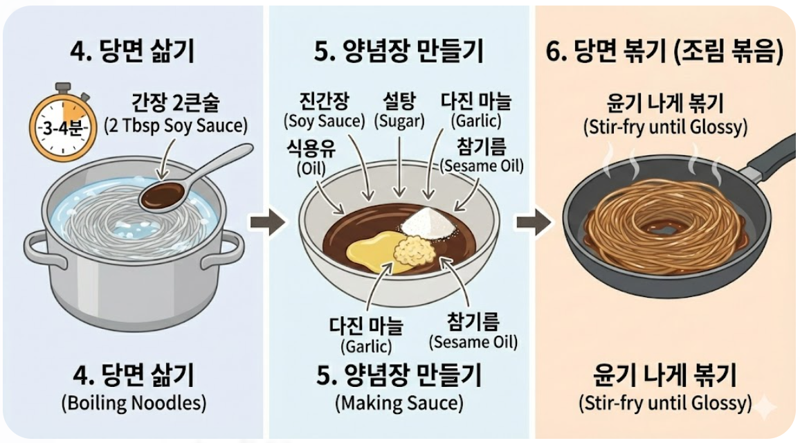 소스와 당면 삶기