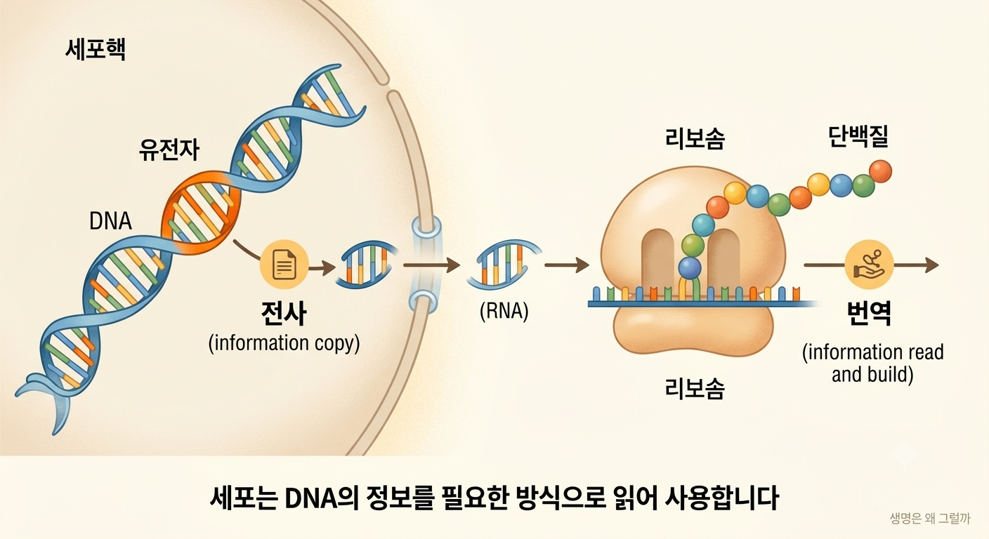세포는 DNA의 정보를 필요한 방식으로 읽어 사용합니다