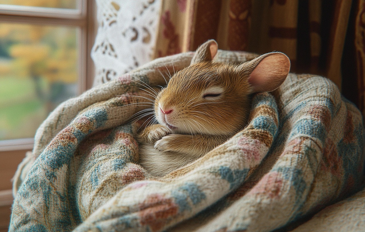 담요를 두르고 자고있는 생쥐
