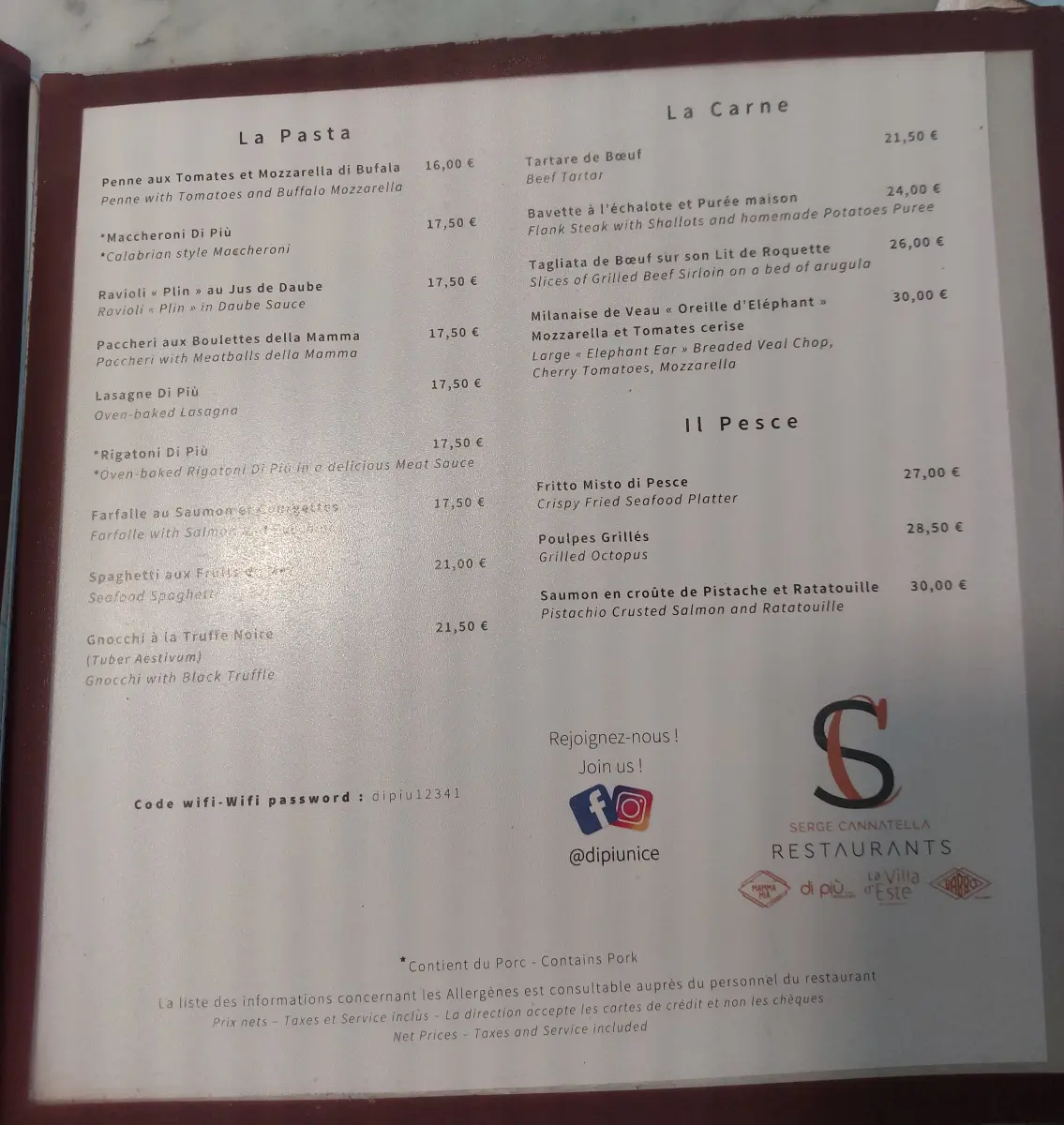 Di Piu 메뉴판 사진2